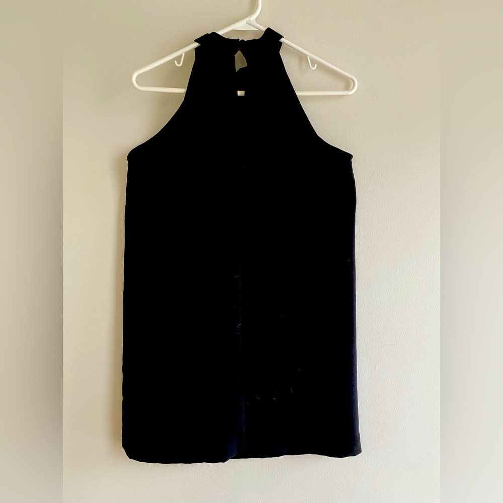 Ann Taylor Petite 8 Black sheath Halter Dress with Keyhole Back.